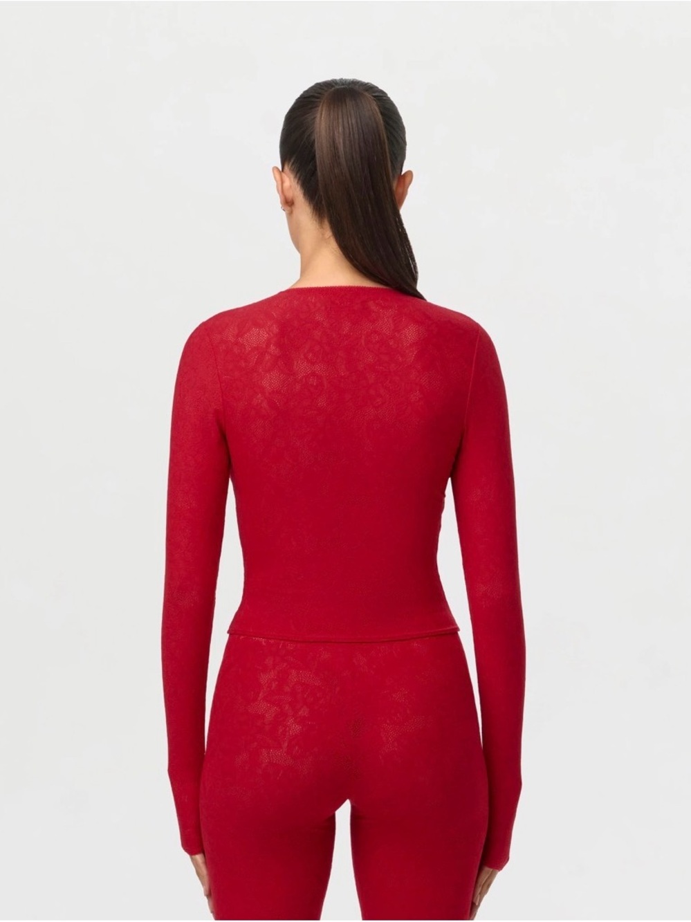 STRETCH LACE CARDIGAN TOP - RUBY RED - Picture 2 of 2